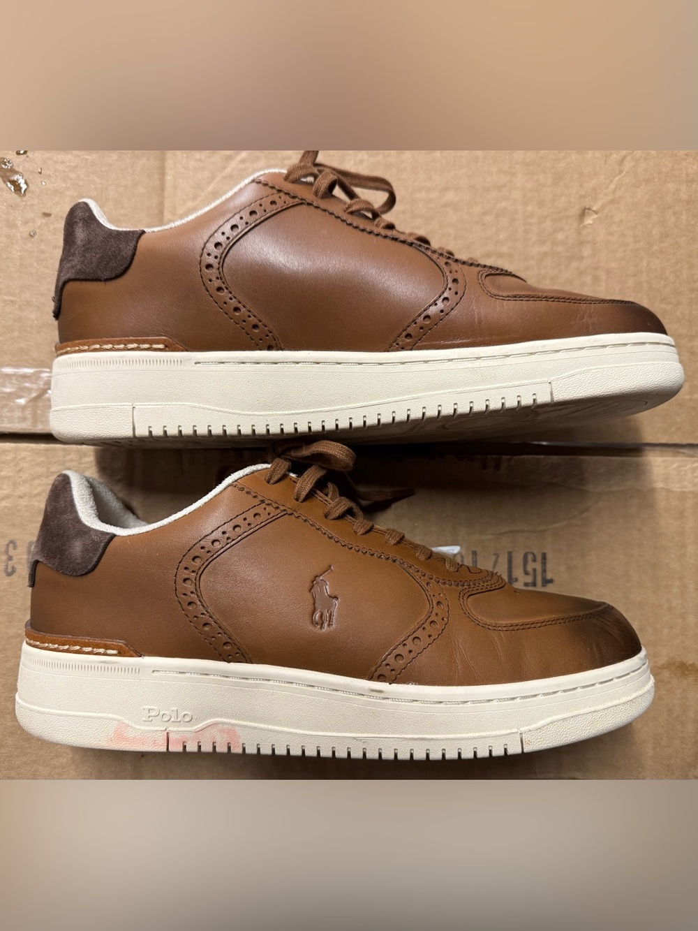 Polo by Ralph Lauren Men’s Tan/Brown Leather Sneakers - Picture 2 of 6
